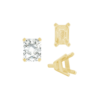 Four Prong Emerald Shape Tapered Solitaire Settings With Peg in 18K Gold (5.00 x 3.00 mm - 8.00 x 6.00 mm)