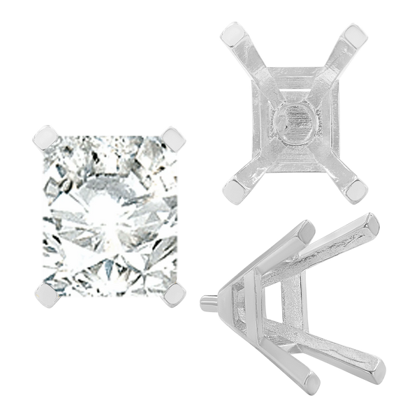 Four Prong Emerald Shape Tapered Solitaire Settings With Peg in Sterling Silver (5.00 x 3.00 mm - 11.00 x 9.00 mm)