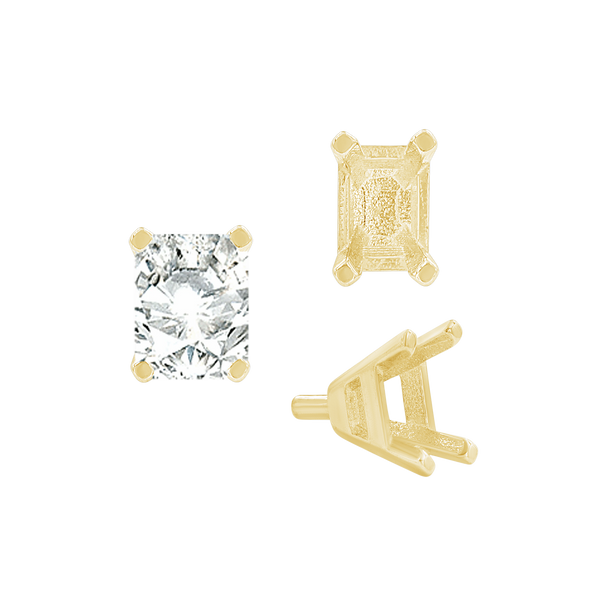 Four Prong Emerald Shape Tapered Solitaire Settings With Peg in 18K Gold (5.00 x 3.00 mm - 8.00 x 6.00 mm)