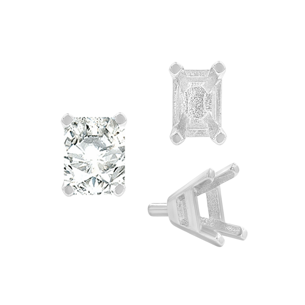 Four Prong Emerald Shape Tapered Solitaire Settings With Peg in 18K Gold (5.00 x 3.00 mm - 8.00 x 6.00 mm)