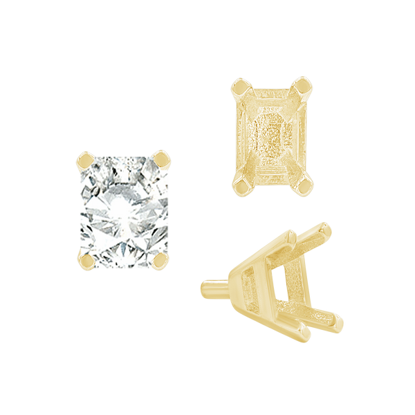 Four Prong Emerald Shape Tapered Solitaire Settings With Peg in 18K Gold (5.00 x 3.00 mm - 8.00 x 6.00 mm)