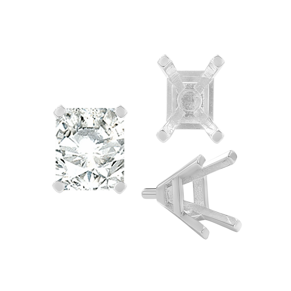 Four Prong Emerald Shape Tapered Solitaire Settings With Peg in 18K Gold (5.00 x 3.00 mm - 8.00 x 6.00 mm)