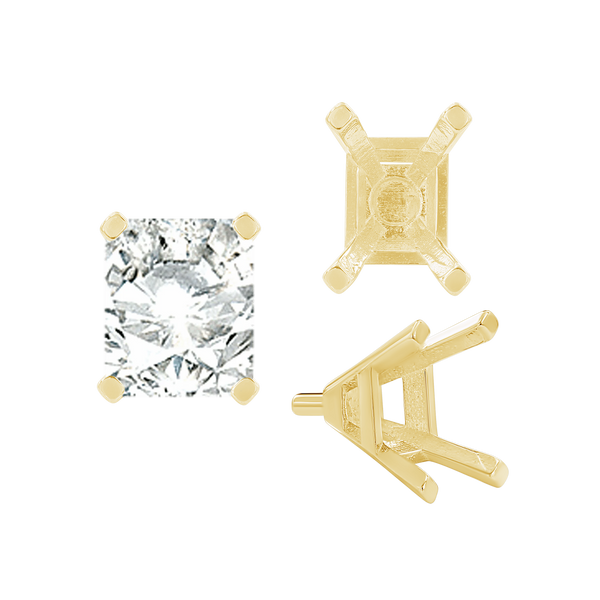 Four Prong Emerald Shape Tapered Solitaire Settings With Peg in 18K Gold (5.00 x 3.00 mm - 8.00 x 6.00 mm)