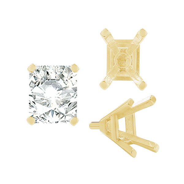 Four Prong Emerald Shape Tapered Solitaire Settings With Peg in 18K Gold (5.00 x 3.00 mm - 8.00 x 6.00 mm)