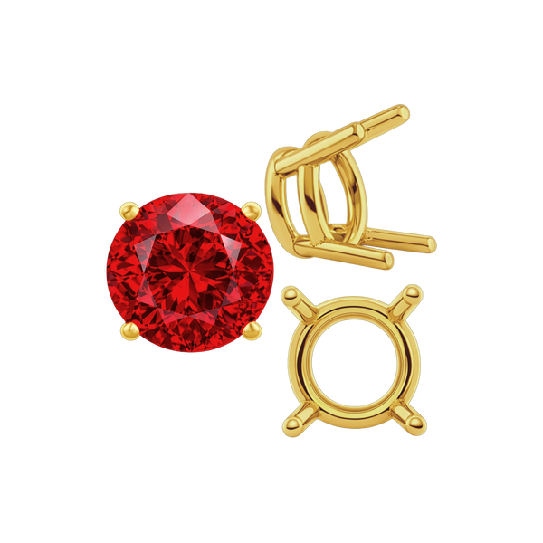 Four Prong Round Heavy Wire Basket Settings in 14K Gold (1.30 mm - 25.00 mm)