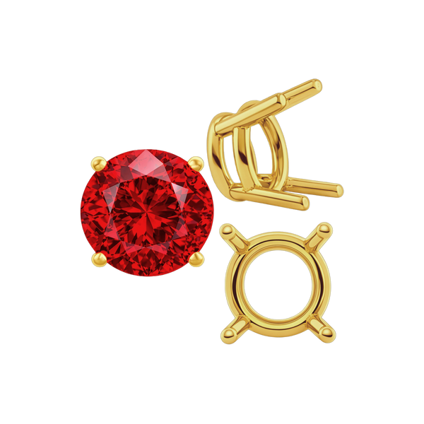 Four Prong Round Heavy Wire Basket Settings in 14K Gold (1.30 mm - 25.00 mm)