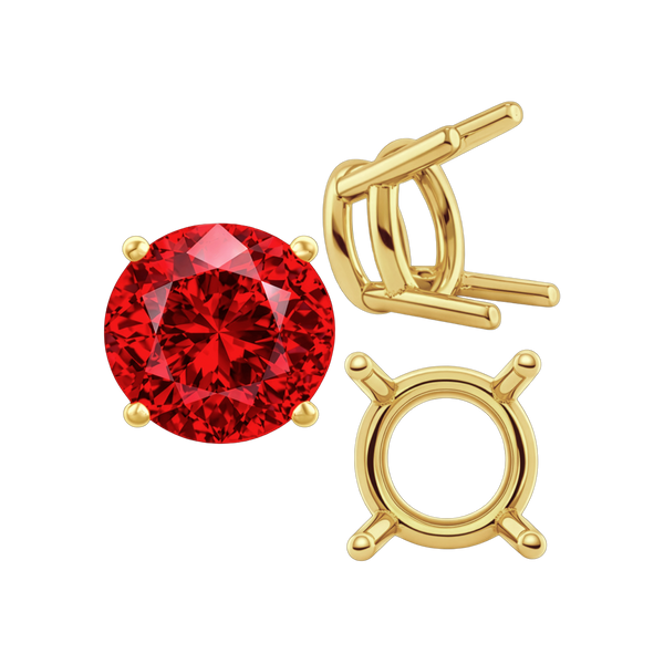 Four Prong Round Heavy Wire Basket Settings in 14K Gold (1.30 mm - 25.00 mm)