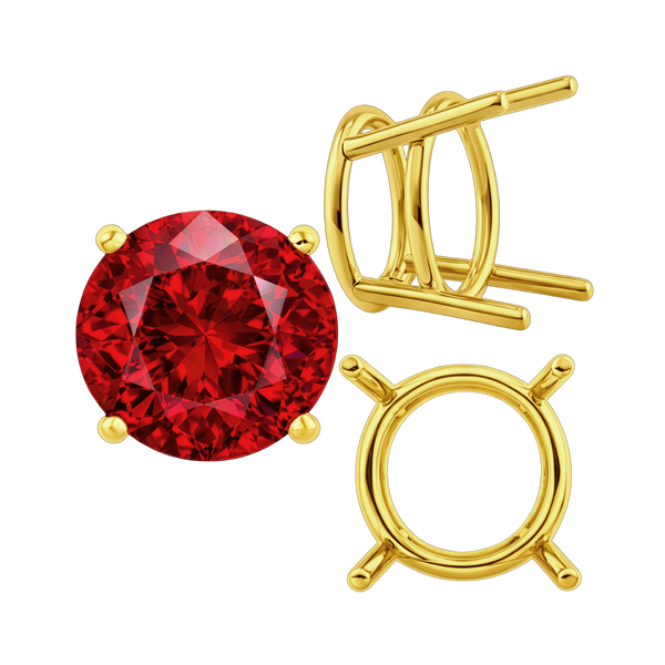 Four Prong Round Heavy Wire Basket Settings in 14K Gold (1.30 mm - 25.00 mm)