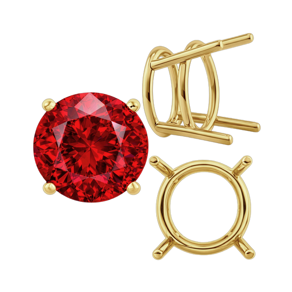 Four Prong Round Heavy Wire Basket Settings in 14K Gold (1.30 mm - 25.00 mm)