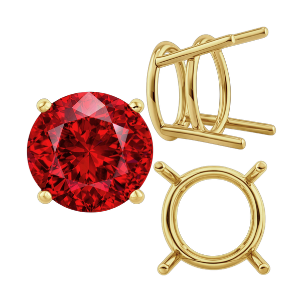 Four Prong Round Heavy Wire Basket Settings in 14K Gold (1.30 mm - 25.00 mm)