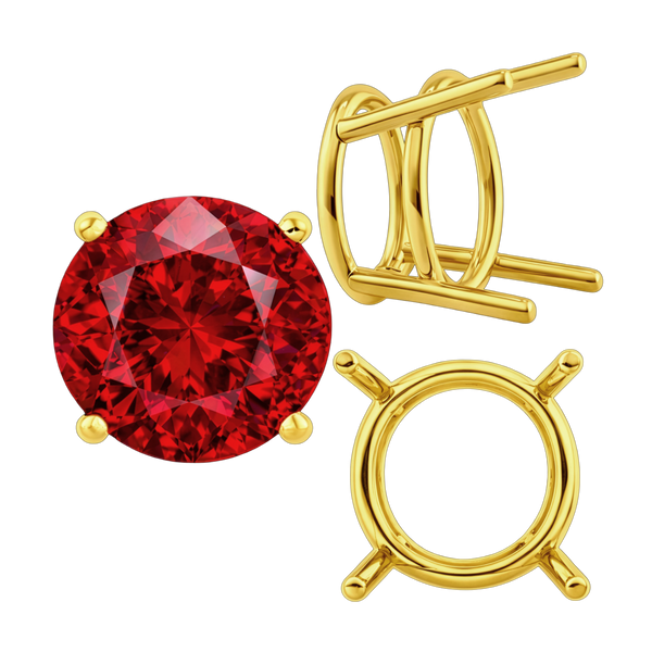 Four Prong Round Heavy Wire Basket Settings in 14K Gold (1.30 mm - 25.00 mm)