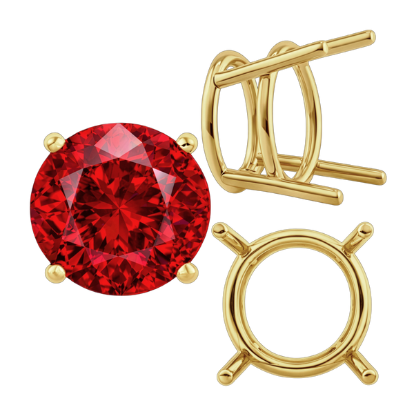 Four Prong Round Heavy Wire Basket Settings in 14K Gold (1.30 mm - 25.00 mm)