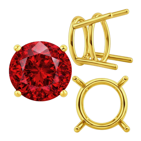 Four Prong Round Heavy Wire Basket Settings in 14K Gold (1.30 mm - 25.00 mm)