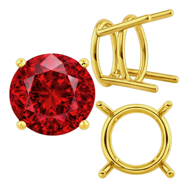 Four Prong Round Heavy Wire Basket Settings in 14K Gold (1.30 mm - 25.00 mm)