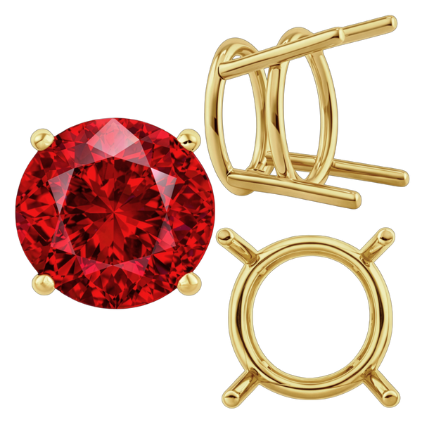 Four Prong Round Heavy Wire Basket Settings in 14K Gold (1.30 mm - 25.00 mm)