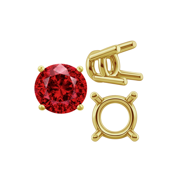 Four Prong Round Heavy Wire Basket Settings in 14K Gold (1.30 mm - 25.00 mm)