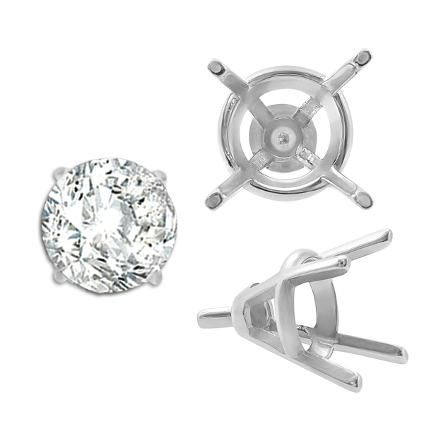 Four Prong Round Tapered Wire Basket Settings With Peg in Sterling Silver (4.00 mm - 9.25 mm)