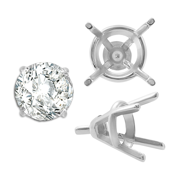 Four Prong Round Tapered Wire Basket Settings With Peg in Sterling Silver (4.00 mm - 9.25 mm)