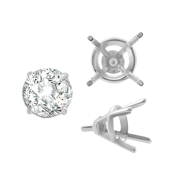 Four Prong Round Tapered Wire Basket Settings With Peg in Sterling Silver (4.00 mm - 9.25 mm)