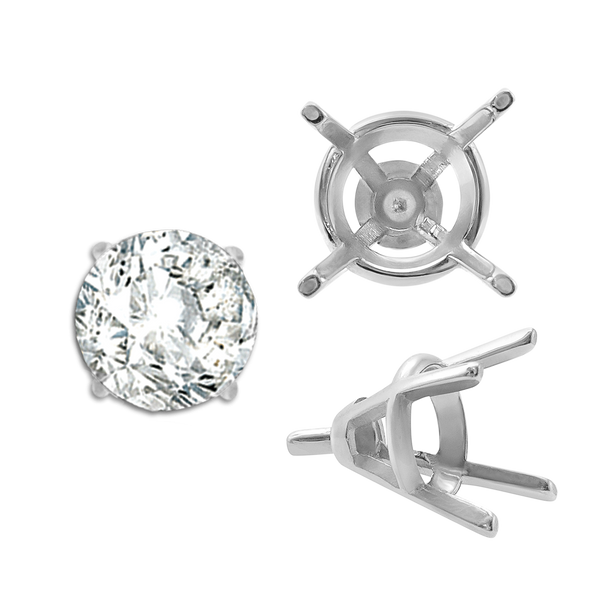 Four Prong Round Tapered Wire Basket Settings With Peg in Sterling Silver (4.00 mm - 9.25 mm)