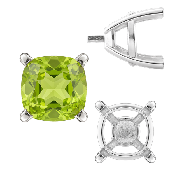 Four Prong Cushion Cut Solitaire Settings With Peg in 14K Gold (3.50 mm - 10.00 mm)