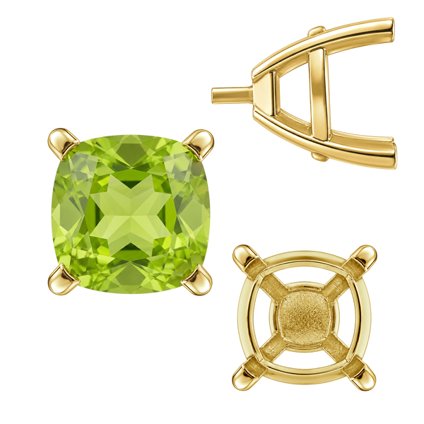 Four Prong Cushion Cut Solitaire Settings With Peg in 14K Gold (3.50 mm - 10.00 mm)
