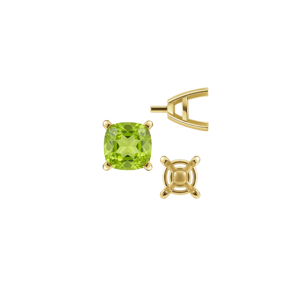 Four Prong Cushion Cut Solitaire Settings With Peg in 14K Gold (3.50 mm - 10.00 mm)