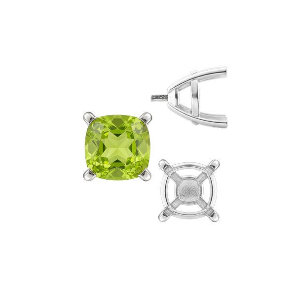 Four Prong Cushion Cut Solitaire Settings With Peg in 14K Gold (3.50 mm - 10.00 mm)
