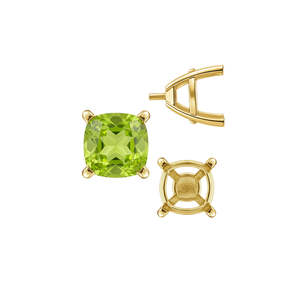 Four Prong Cushion Cut Solitaire Settings With Peg in 14K Gold (3.50 mm - 10.00 mm)