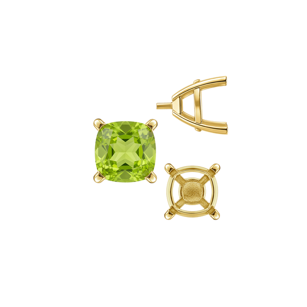Four Prong Cushion Cut Solitaire Settings With Peg in 14K Gold (3.50 mm - 10.00 mm)