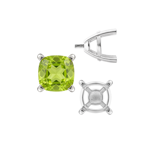 Four Prong Cushion Cut Solitaire Settings With Peg in 14K Gold (3.50 mm - 10.00 mm)
