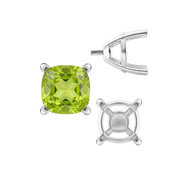 Four Prong Cushion Cut Solitaire Settings With Peg in 14K Gold (3.50 mm - 10.00 mm)