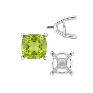 Four Prong Cushion Cut Solitaire Settings With Peg in Sterling Silver (3.50 mm - 10.00 mm)