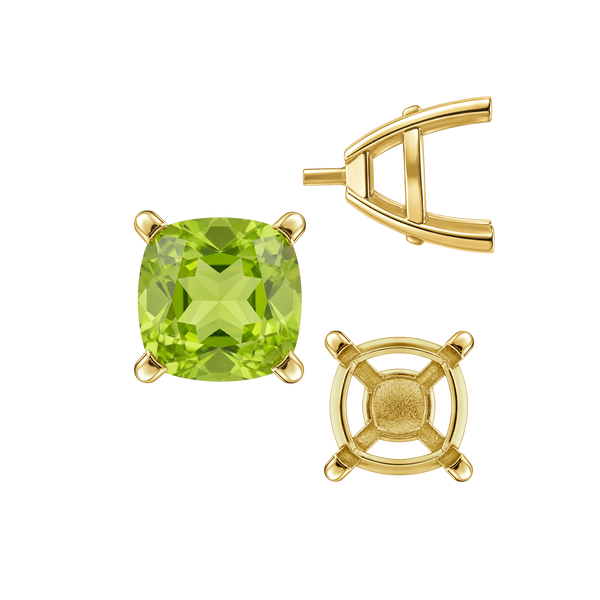 Four Prong Cushion Cut Solitaire Settings With Peg in 14K Gold (3.50 mm - 10.00 mm)
