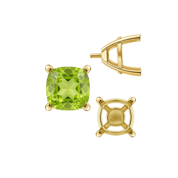 Four Prong Cushion Cut Solitaire Settings With Peg in 14K Gold (3.50 mm - 10.00 mm)