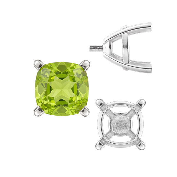 Four Prong Cushion Cut Solitaire Settings With Peg in 14K Gold (3.50 mm - 10.00 mm)