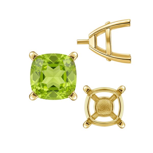Four Prong Cushion Cut Solitaire Settings With Peg in 14K Gold (3.50 mm - 10.00 mm)