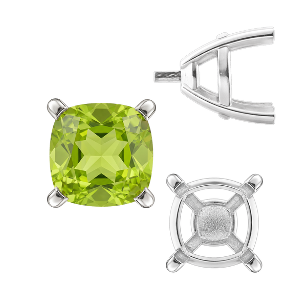 Four Prong Cushion Cut Solitaire Settings With Peg in 14K Gold (3.50 mm - 10.00 mm)