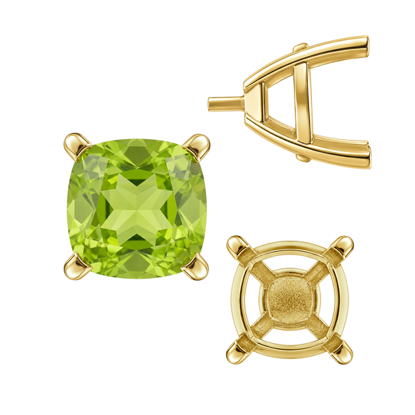 Four Prong Cushion Cut Solitaire Settings With Peg in 14K Gold (3.50 mm - 10.00 mm)
