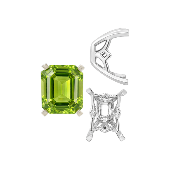 Four Prong Emerald Shape Scroll Fancy Settings in 14K Gold (7.00 x 5.00 mm - 11.00 x 8.00 mm)