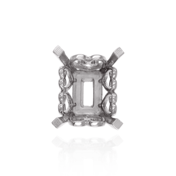 Four Prong Emerald Shape Heart Design Fancy Settings in 14K Gold (7.00 x 5.00 mm - 16.00 x 12.00 mm)