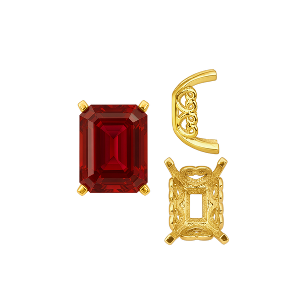 Four Prong Emerald Shape Heart Design Fancy Settings in 14K Gold (7.00 x 5.00 mm - 16.00 x 12.00 mm)