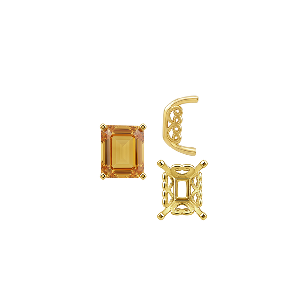 Four Prong Emerald Shape Heart Design Fancy Settings in 14K Gold (7.00 x 5.00 mm - 16.00 x 12.00 mm)