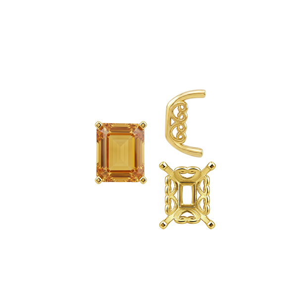 Four Prong Emerald Shape Heart Design Fancy Settings in 14K Gold (7.00 x 5.00 mm - 16.00 x 12.00 mm)