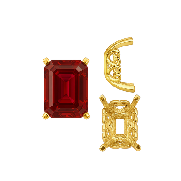 Four Prong Emerald Shape Heart Design Fancy Settings in 14K Gold (7.00 x 5.00 mm - 16.00 x 12.00 mm)