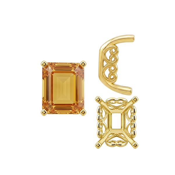 Four Prong Emerald Shape Heart Design Fancy Settings in 14K Gold (7.00 x 5.00 mm - 16.00 x 12.00 mm)