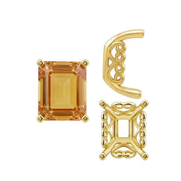 Four Prong Emerald Shape Heart Design Fancy Settings in 14K Gold (7.00 x 5.00 mm - 16.00 x 12.00 mm)