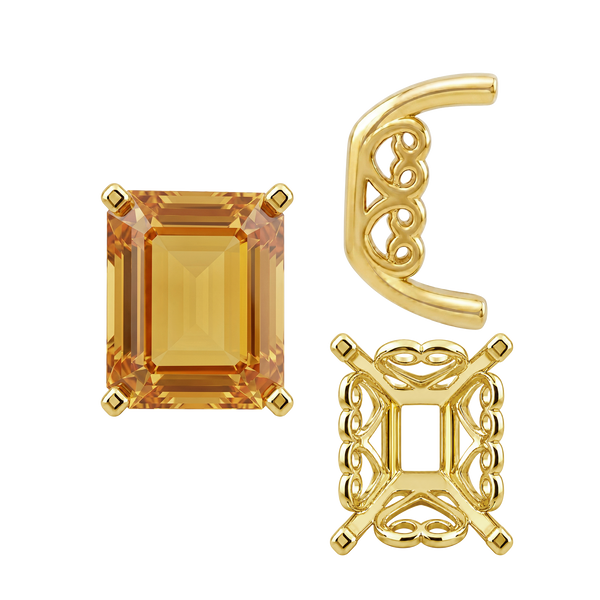 Four Prong Emerald Shape Heart Design Fancy Settings in 14K Gold (7.00 x 5.00 mm - 16.00 x 12.00 mm)