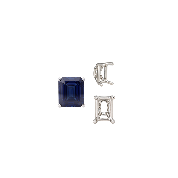 Four Prong Emerald Shape Tapered Base Wire Basket Settings in Sterling Silver (5.00 x 3.50 mm - 14.00 x 13.50 mm)