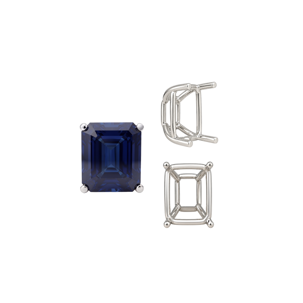 Four Prong Emerald Shape Tapered Base Wire Basket Settings in Sterling Silver (5.00 x 3.50 mm - 14.00 x 13.50 mm)